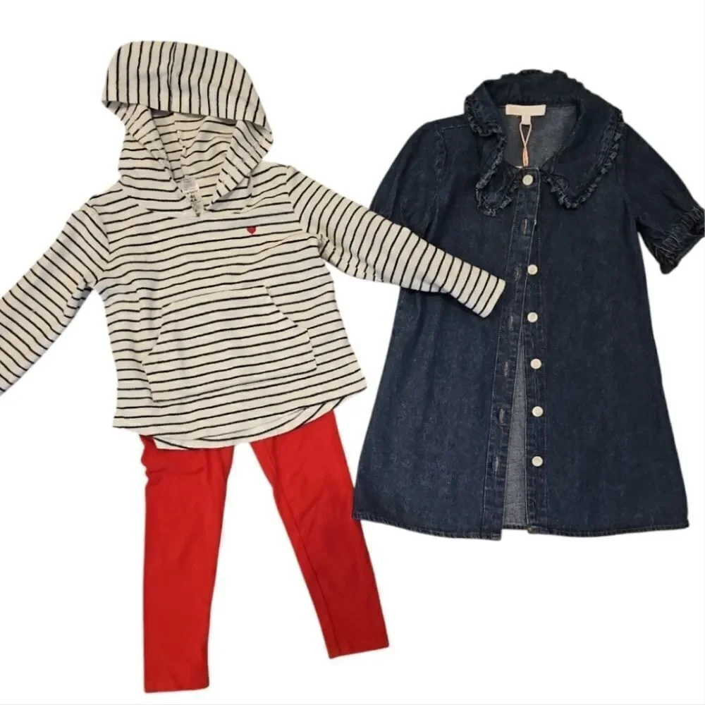 Chic Striped Hoodie with Denim Dress